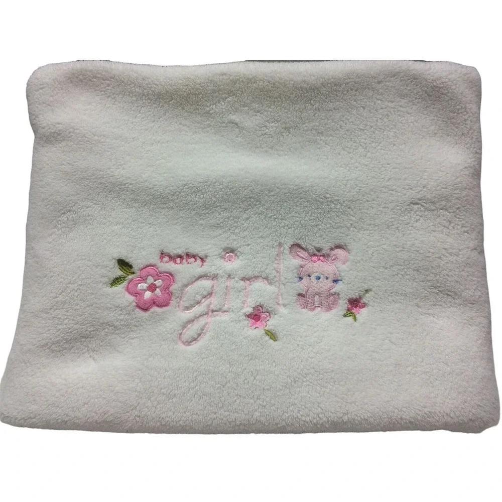 Child of Mine Baby Girl Blanket White Pink Bunny‎ Rabbit 38 x 30 Embroidered